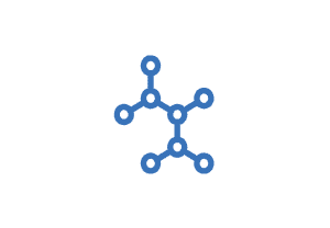 Ein blaues Symbol, das ein Molekül oder eine chemische Verbindung darstellt.